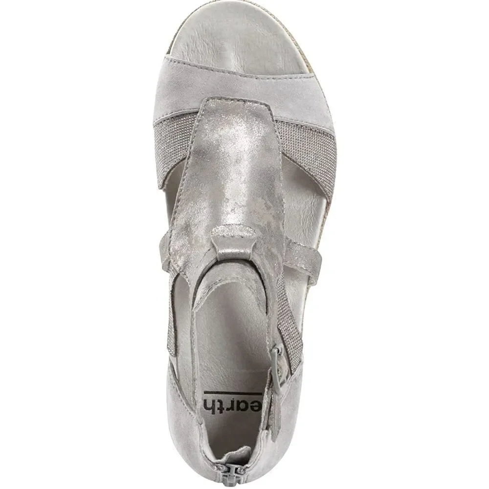 Earth MODENA JASMINE Grey Silver Sparkle Espadrille Wedge Gladiator Sandals